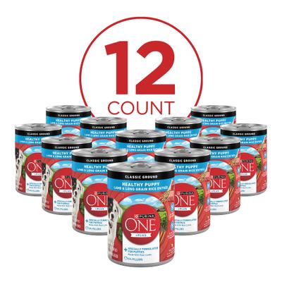 Show full view: Purina ONE +Plus Classic Ground Healthy Puppy Lamb & Long Grain Rice Entree Canned Dog Food, 13-oz, case of 12 slide 3 of 12