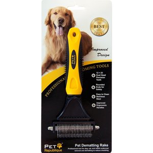Pet Republique Dematting with 12+23 Dual-Side Blades Rake Matt Splitters Dog & Cat Brush, Yellow/Black