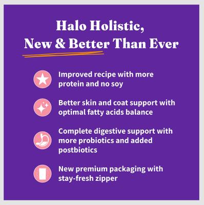 Show full view: Halo Holistic Indoor Wild-Caught Salmon & Whitefish Recipe Complete Digestive Health & Healthy Weight Support Grain-Free Adult Dry Cat Food, 10-lb bag slide 8 of 12