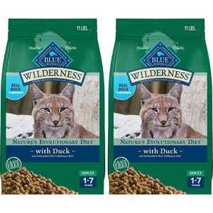 Blue Buffalo Wilderness Natures Evolutionary Diet Duck High-Protein Grain-Free Adult Dry Cat Food, 11-lb bag, bundle of 2