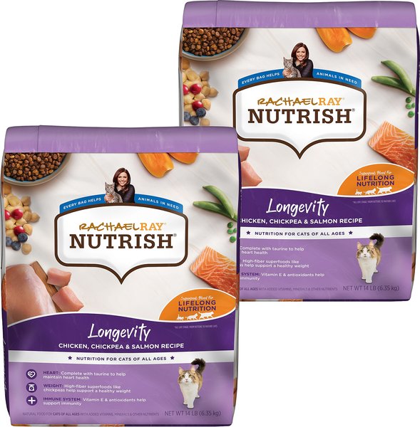 RACHAEL RAY NUTRISH Longevity Chicken with Chickpeas Salmon Recipe Dry Cat Food 14 lb bag bundle of 2 Chewy