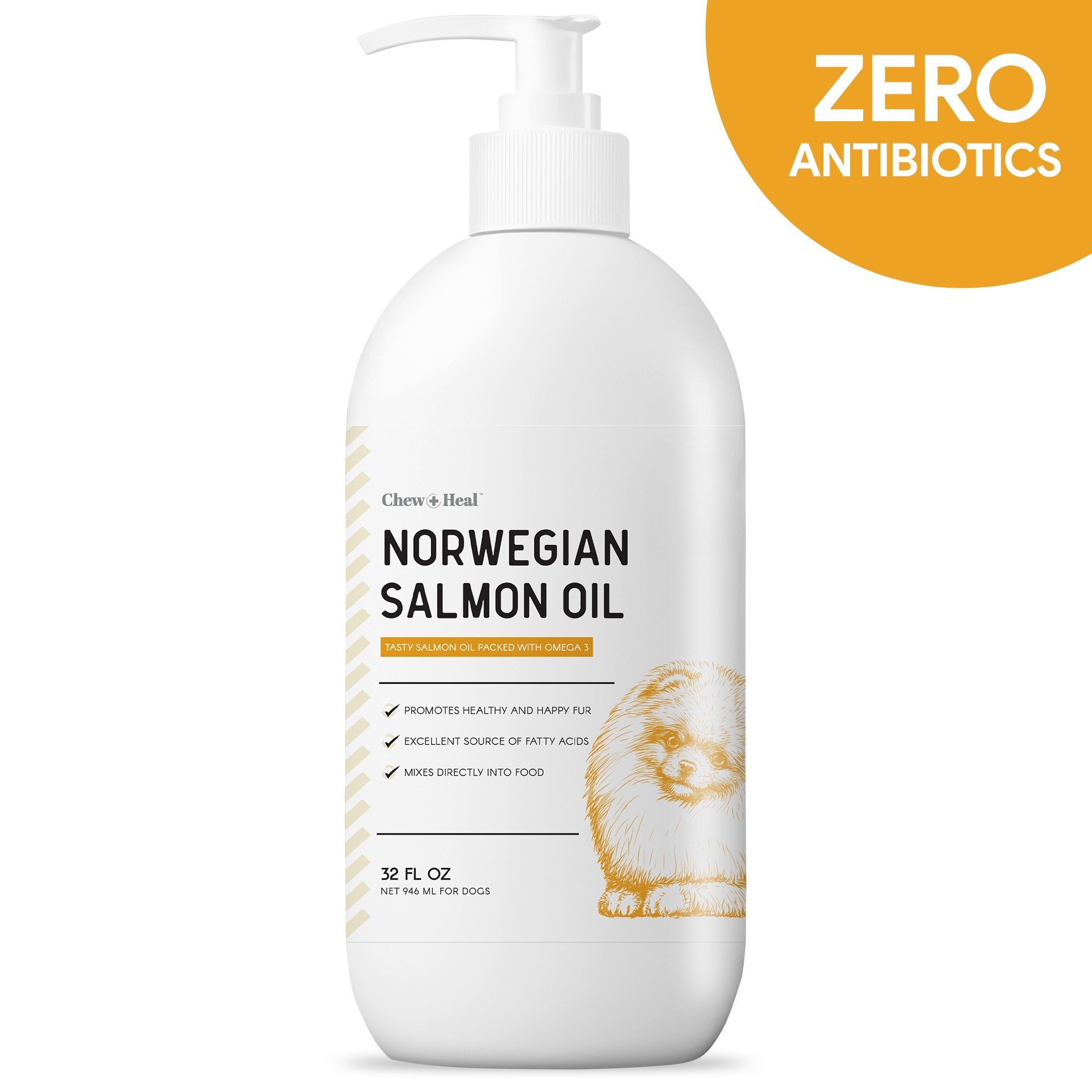 CHEW + HEAL Norwegian Salmon Oil Skin & Coat Supplement for Dogs & Cats