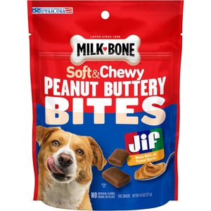 Milk-Bone Peanut Buttery Bites Jif Peanut Butter Soft & Chewy Dog Treats, 4.5-oz bag