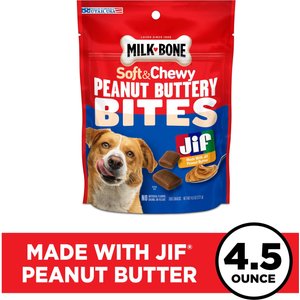 Milk-Bone Peanut Buttery Bites Jif Peanut Butter Soft & Chewy Dog Treats, 4.5-oz bag