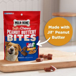 Milk-Bone Peanut Buttery Bites Jif Peanut Butter Soft & Chewy Dog Treats, 4.5-oz bag