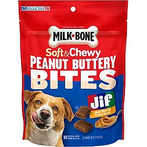 Milk-Bone Peanut Buttery Bites Jif Peanut Butter Soft & Chewy Dog Treats, 11.8-oz bag