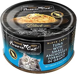 Fussie Cat Tuna with Small Anchovies in Gravy Wet Cat Food, 2.82-oz can, case of 24