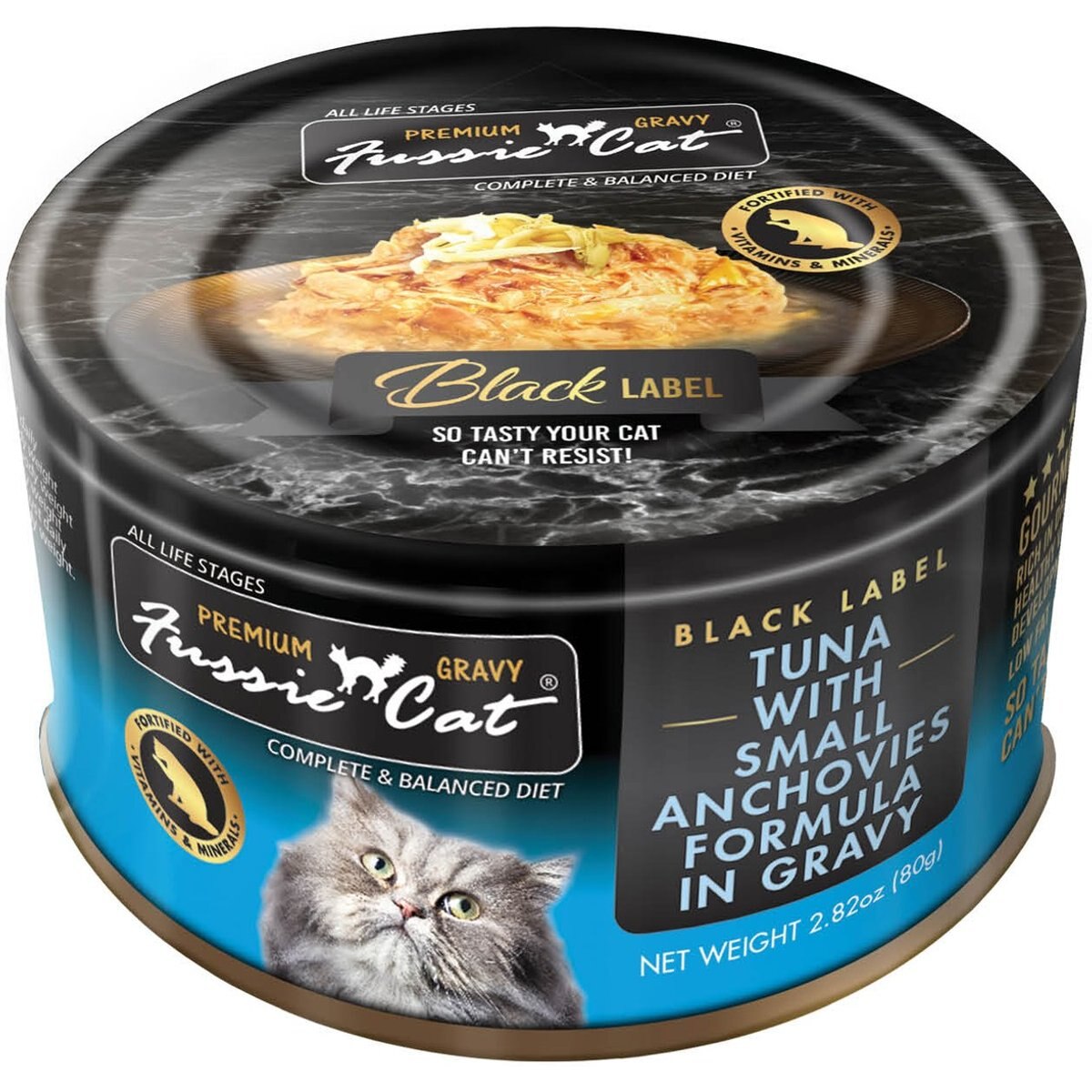 Fussie Cat Tuna with Small Anchovies in Gravy Wet Cat Food, 2.82-oz can, case of 24