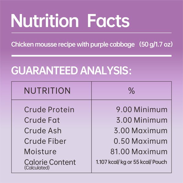 Michu Rainbow Mousse Chicken with Purple Cabbage Flavor Pate Wet Cat Food, 1.76-oz pouch, case of 10