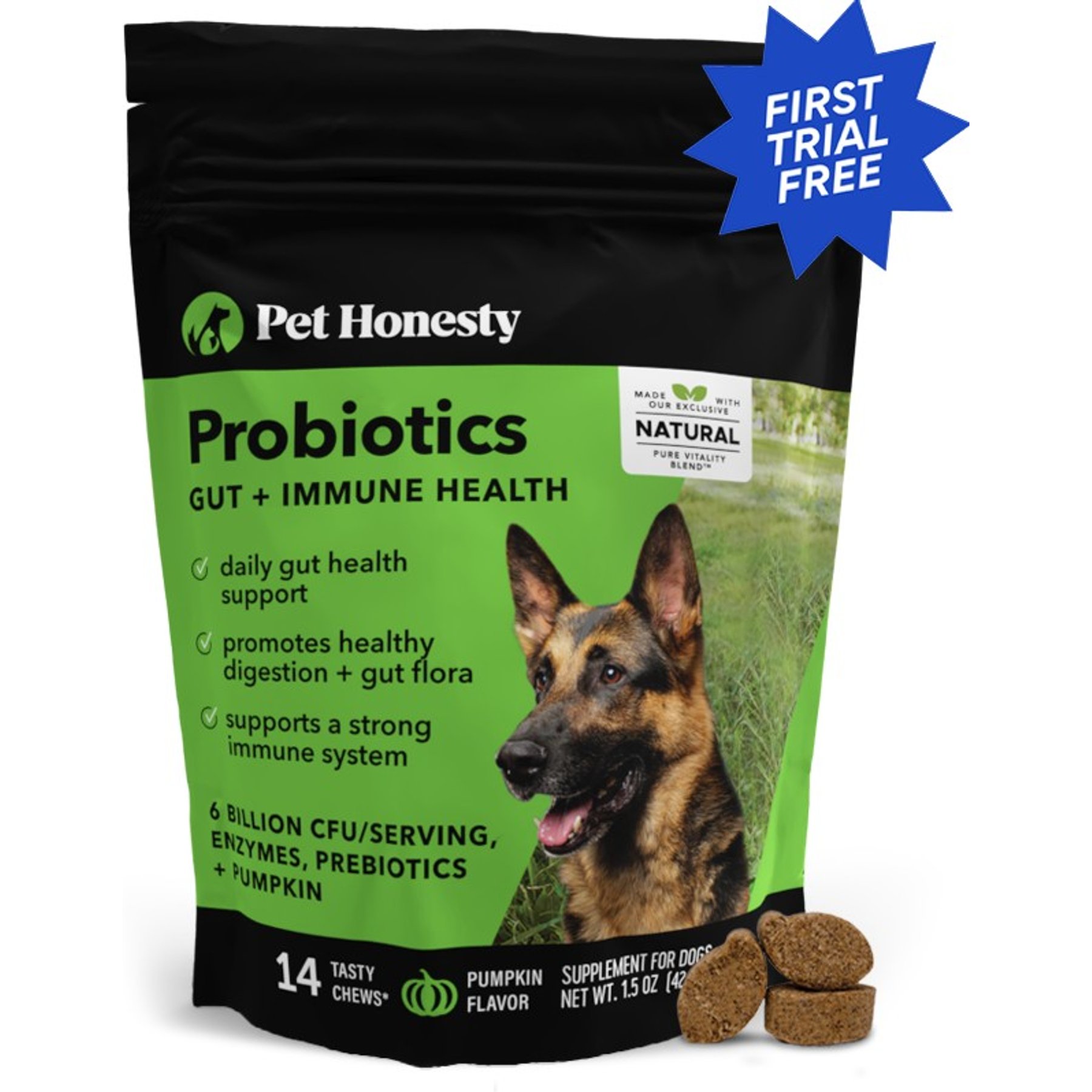 PETHONESTY Digestive Probiotics Pumpkin Flavored Soft Chews Digestive Supplement for Dogs 14 count Chewy