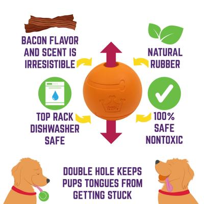 Show full view: Chew King by Mammoth Bacon Flavor Rubber Ball Tough Dog Chew Toy, Orange, 2 count, 2.5-in slide 5 of 8