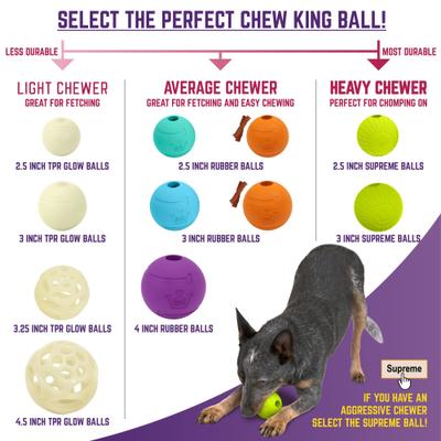 Show full view: Chew King by Mammoth Bacon Flavor Rubber Ball Tough Dog Chew Toy, Orange, 2 count, 2.5-in slide 6 of 8