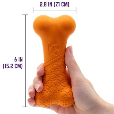 Show full view: Chew King by Mammoth Bacon Flavor Rubber Bone Tough Dog Chew Toy, Orange slide 4 of 6