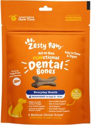 Zesty Paws All-in-One FUNctional Dental Bones Dental Chews for Medium Dogs, 4 count