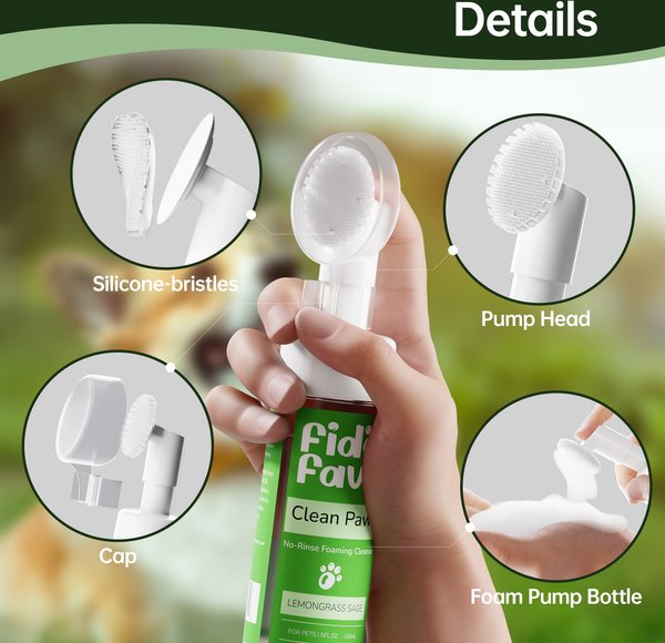 Fido Fave Lemongrass Sage No-Rinse Foaming Dog Paw Cleaner, 5-fl oz bottle