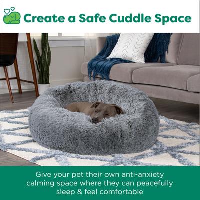Show full view: FurHaven Calming Cuddler Long Fur Donut Bolster Dog Bed, Gray, Medium slide 3 of 11