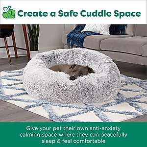 FurHaven Calming Cuddler Long Fur Donut Bolster Dog Bed, Mist Gray, Large