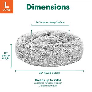 FurHaven Calming Cuddler Long Fur Donut Bolster Dog Bed, Mist Gray, Large