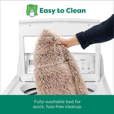 Show full view: FurHaven Calming Cuddler Long Fur Donut Bolster Dog Bed, Taupe, Medium slide 8 of 12