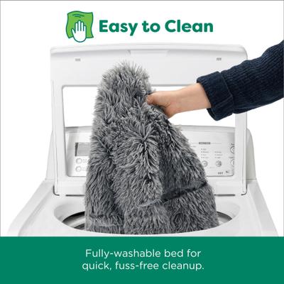 Show full view: FurHaven Calming Cuddler Long Fur Donut Bolster Dog Bed, Gray, Medium slide 7 of 11