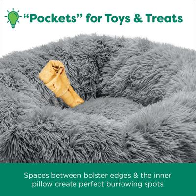 Show full view: FurHaven Calming Cuddler Long Fur Donut Bolster Dog Bed, Gray, Medium slide 5 of 11