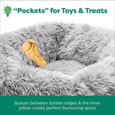 Show full view: FurHaven Calming Cuddler Long Fur Donut Bolster Dog Bed, Mist Gray, Medium slide 6 of 12