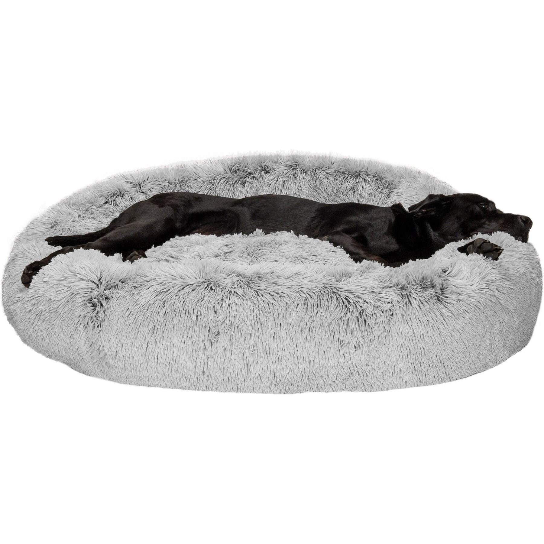 FurHaven Calming Cuddler Long Fur Donut Bolster Dog Bed, Mist Gray, Jumbo