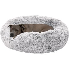 FurHaven Calming Cuddler Long Fur Donut Bolster Dog Bed, Mist Gray, Large