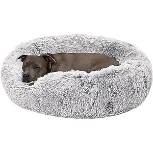 FurHaven Calming Cuddler Long Fur Donut Bolster Dog Bed