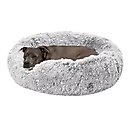 FurHaven Calming Cuddler Long Fur Donut Bolster Dog Bed, Mist Gray, Large