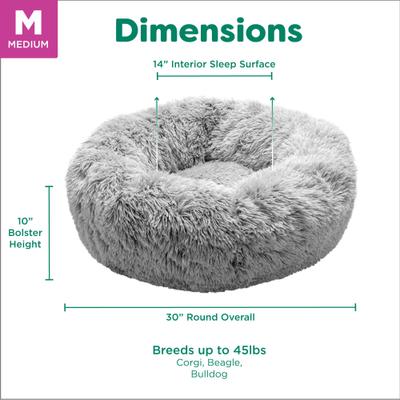 Show full view: FurHaven Calming Cuddler Long Fur Donut Bolster Dog Bed, Mist Gray, Medium slide 9 of 12