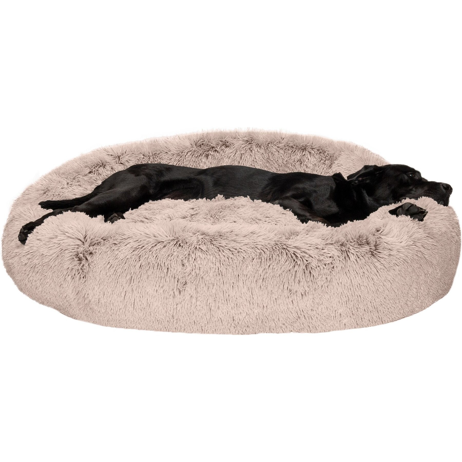 FurHaven Calming Cuddler Long Fur Donut Bolster Dog Bed, Taupe, Jumbo