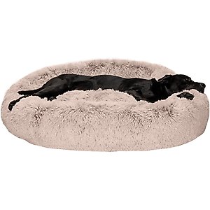 FurHaven Calming Cuddler Long Fur Donut Bolster Dog Bed, Taupe, Jumbo