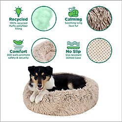 FurHaven Calming Cuddler Long Fur Donut Bolster Dog Bed, Taupe, Small slide 2 of 9