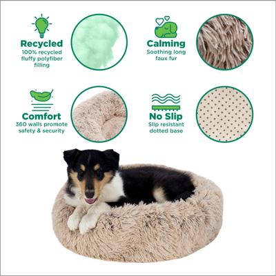 Show full view: FurHaven Calming Cuddler Long Fur Donut Bolster Dog Bed, Taupe, Medium slide 3 of 12
