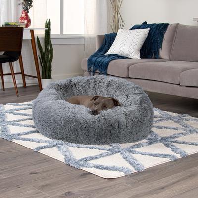 Show full view: FurHaven Calming Cuddler Long Fur Donut Bolster Dog Bed, Gray, Large slide 3 of 11