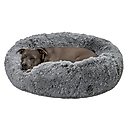 FurHaven Calming Cuddler Long Fur Donut Bolster Dog Bed, Gray, Large