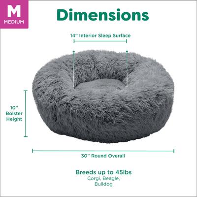 Show full view: FurHaven Calming Cuddler Long Fur Donut Bolster Dog Bed, Gray, Medium slide 8 of 11