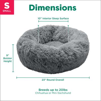 Show full view: FurHaven Calming Cuddler Long Fur Donut Bolster Dog Bed, Gray, Small slide 8 of 11