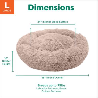Show full view: FurHaven Calming Cuddler Long Fur Donut Bolster Dog Bed, Taupe, Large slide 8 of 11