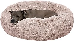 FurHaven Calming Cuddler Long Fur Donut Bolster Dog Bed, Taupe, Large slide 1 of 9