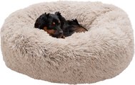 FurHaven Calming Cuddler Long Fur Donut Bolster Dog Bed, Taupe, Medium