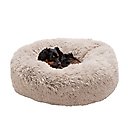 FurHaven Calming Cuddler Long Fur Donut Bolster Dog Bed, Taupe, Medium