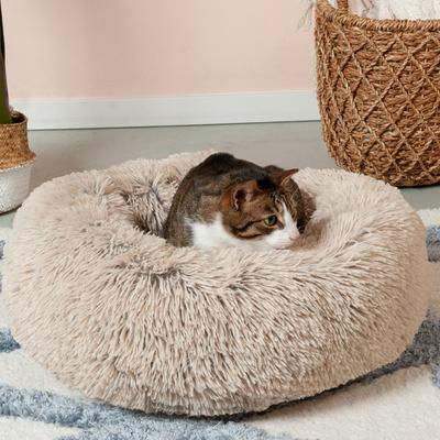 Show full view: FurHaven Calming Cuddler Long Fur Donut Bolster Dog Bed, Taupe, Medium slide 4 of 12