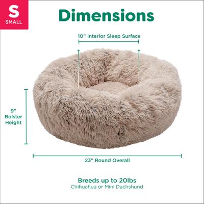 Show full view: FurHaven Calming Cuddler Long Fur Donut Bolster Dog Bed, Taupe, Small slide 8 of 11