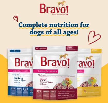 Show full view: Bravo! Homestyle Complete Beef Dinner Grain-Free Freeze-Dried Dehydrated Dog Food, 6-lb bag slide 5 of 9