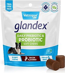 Vetnique Labs Glandex Daily Probiotics & Digestive Health Prebiotics Bacon Flavor Soft Chew Aid Supplement for Dogs, 10 count
