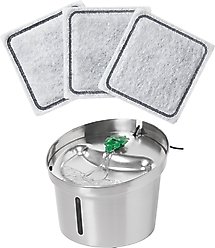 Frisco Stainless Steel Cactus & Leaf Dog & Cat Fountain, 100-oz + Replacement Filters, 3 count