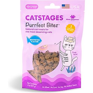 Catstages by Nina Ottosson Purrfect Bitez Real WhiteFish Flavor Natural Crunchy Cat Treats, 4-oz bag