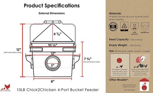 Show full view: RentACoop Chick2Chicken BPA-Free 4-Port Feeder, 10-lb slide 3 of 7